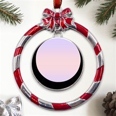 Pale Violet To Pale Pink Bilinear Gradient Metal Red Ribbon Round Ornament by GradientsOmbre