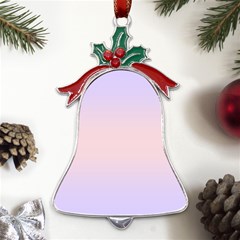 Pale Violet To Pale Pink Bilinear Gradient Metal Holly Leaf Bell Ornament by GradientsOmbre