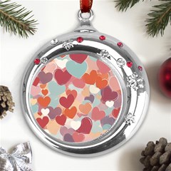 Valentines Day Hearts Romance Love Metal Snowflake Red Crystal Round Ornament by Posterlux