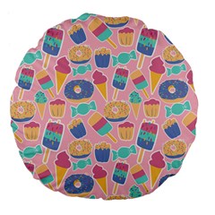 Ice Cream Donut Sweets Candie Large 18  Premium Flano Round Cushions by Apenda
