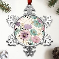 Flowers Pattern Floral Metal Small Snowflake Ornament by Sabxi