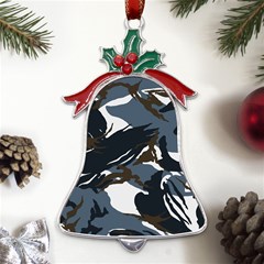 Blue Winter Camouflage, Military Camouflage Metal Holly Leaf Bell Ornament by kyorashop23