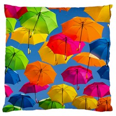 Umbrella, Colorful, Positive, Sky, Rainbow Large Premium Plush Fleece Cushion Case (one Side) by kyorashop23