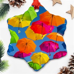 Umbrella, Colorful, Positive, Sky, Rainbow Snowflake Ornament (two Sides) by kyorashop23