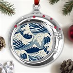 Japanese Wave Pattern Metal Snowflake Red Crystal Round Ornament Front