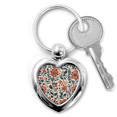 Retro Scandinavian Nordic Flowers Pattern Key Chain (heart) by violetheavensky