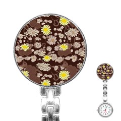 Mid Century Retro Floral 1970s 1960s Pattern 84 Stainless Steel Nurses Watch by violetheavensky